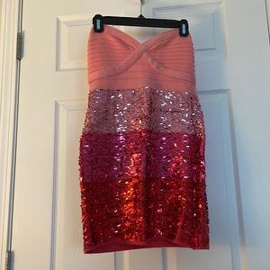 WOWCOUTURE Pink and Red Sequin Mini Dress